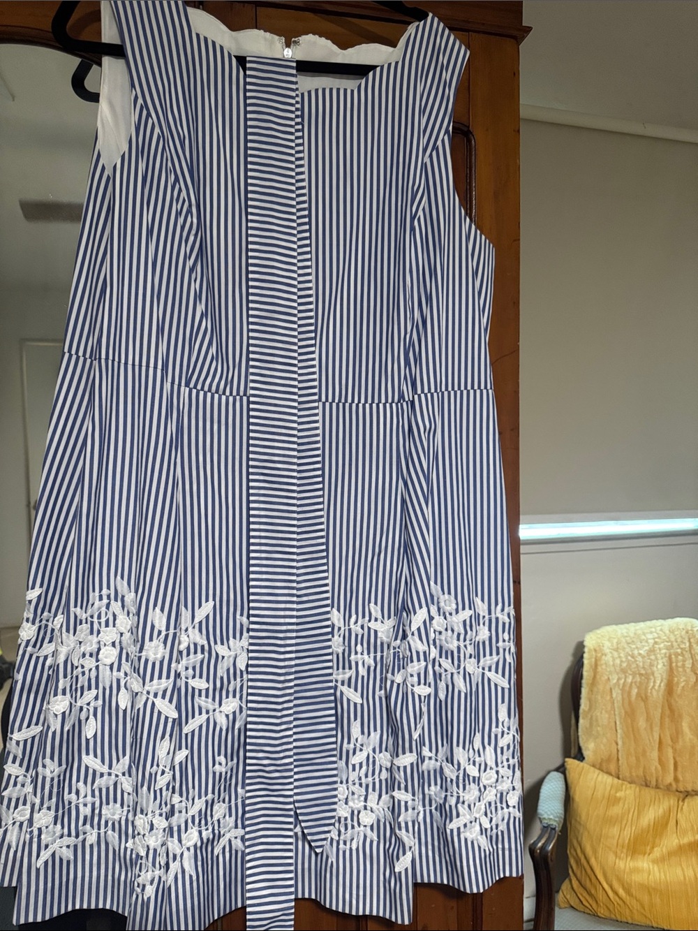 Talbots Navy and White Striped Embroidered Sundress